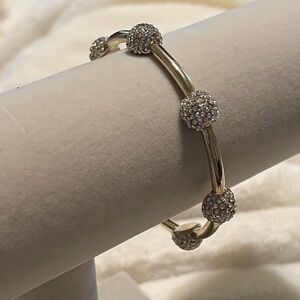 St. John’s Vintage Stamped Gold Crystal Pavé Ball Bangle Bracelet